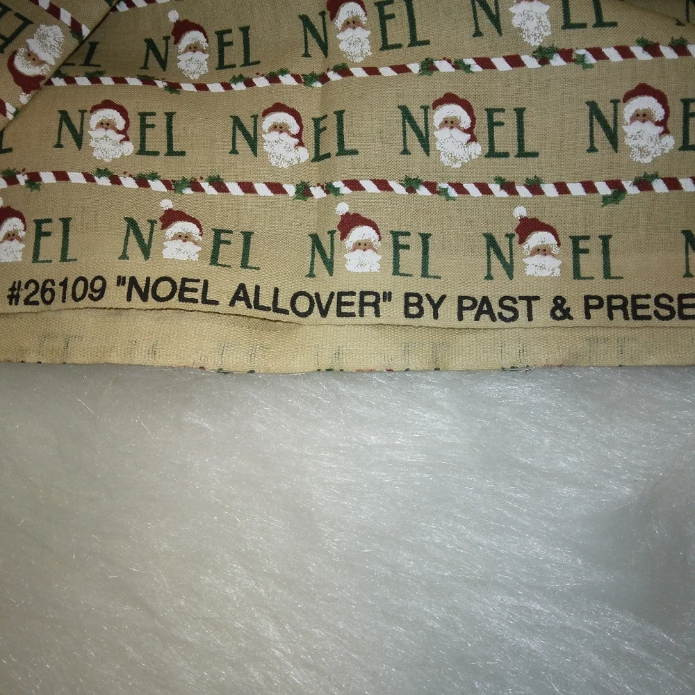 FABRIC Noel all over Stripes of words with Santa heads, Christmas fabric
